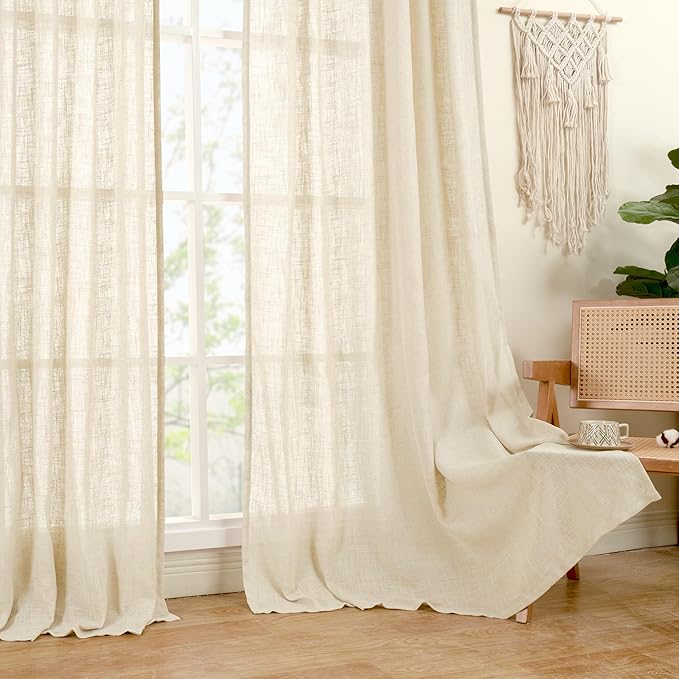 LAMIT Beige Linen Sheer Curtains 96 Inches Long - Image 9