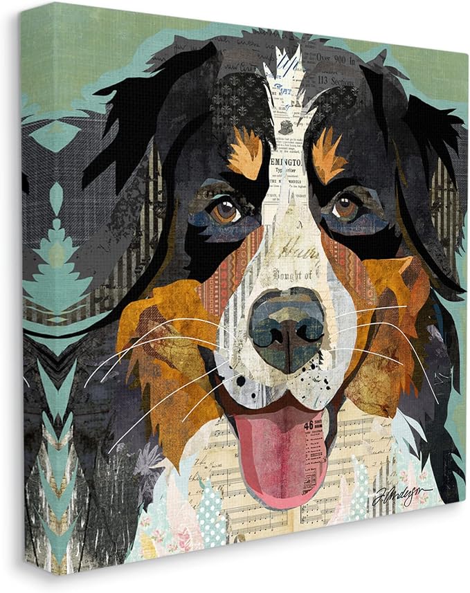 Bernese Mountain Dog Collage, 36 x 36 Inch Canvas Wall Art | Stupell Industries · By Traci Anderson · Ready to hang · Great for pet lovers · Made in USA