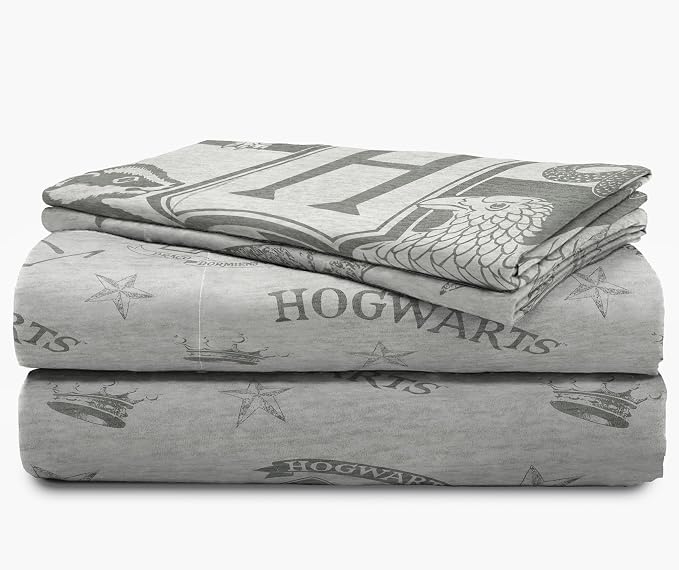 Jay Franco Kids Sheet Set with Fitted, Flat Sheets & Pillow Cover - Ultra-Soft Bedding with Pillowcase for Room Decor, Gray - Harry Potter, 4 Piece Full