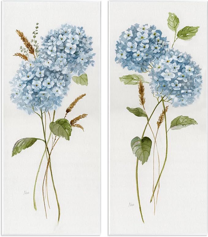 Blue Hydrangea Long Stems, 7 x 17 Inch Mounted Print on Wall Plaque Set | Stupell Industries · By Nan · Ready to hang · Made in USA