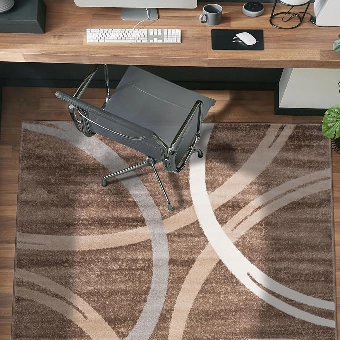 Rugshop Wavy Circles Modern Jute Backing Living Room Area Rug Brown 4' x 6' | Rectangular, Size 4' x 6', Bedroom, Dining Room, Home Office, Kitchen, Entryway, Hallway, Nursery, Kids Room, Guest Room