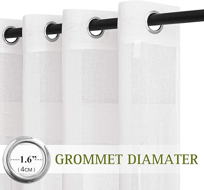 NICETOWN White Cafe Curtains Semi Sheer, Grommet Linen Blend Causal & Rustic - Image 2