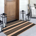 LEEVAN 3'X5' Black and Tan Striped Woven Cotton Reversible Outdoor Rug | Small Machine Washable Front Porch Rug, Entryway Door Mat, Indoor Layering Carpet for Farmhouse Bathroom Laundry