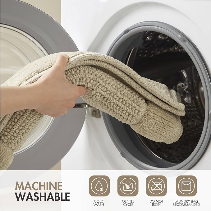 Madison Park Sanctuary 100% Cotton Non-Slip Bath Rug, 20x32 Inch, Natural | Low-Profile Woven Design, Ultra Soft Absorbent & Machine Washable, Ideal for Bathroom Bedroom and Entryway Decor