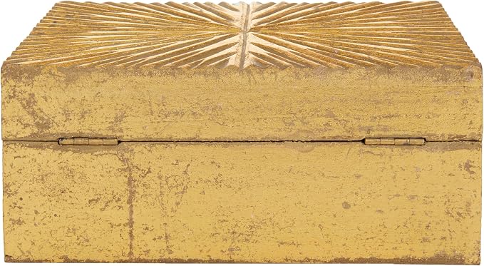 CosmoLiving by Cosmopolitan Wood Geometric Decorative Box Decorative Keepsake Boxes with Hinged Lid, Set of 2 Storage Boxes 10", 8"W, Gold