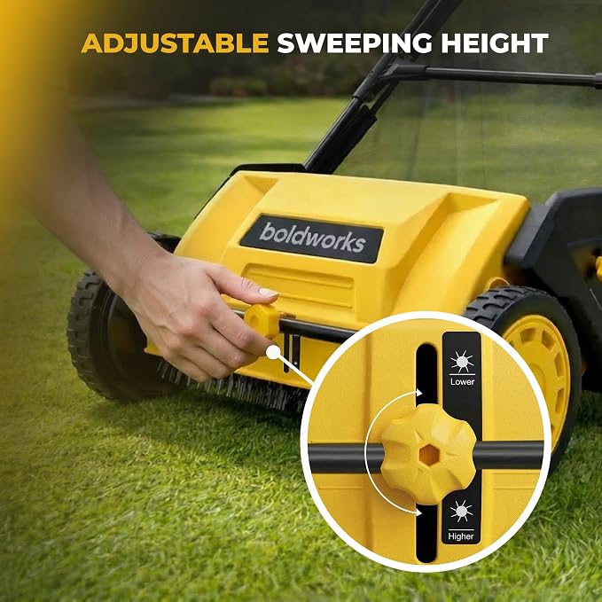 Push Lawn Sweeper Yard Leaf Collector 21" Leaves Picker for Grass Cleanup | Large 103L Hopper Bag Adjustable Sweeping Height Easy Storage Design Picksup Leaves Grass Clippings and Small Twigs