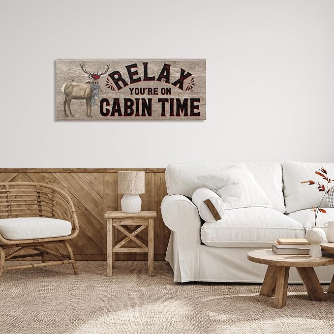 Stupell Industries 'Cabin Time Phrase with Deer', Canvas Art, 48 x 20 Inches, Easy to Hang and Sturdy, Made in USA, by Tara Reed | Stupell Industries | 48 x 20 Inches, Easy to Hang and Sturdy, Made in USA, by Tara Reed