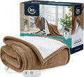 Serta Heated Blanket Twin - Reversible Fleece Heating Blanket, Stone Brown | Dual-Layer Heated Throw Blanket With 5 Heat Settings & Auto Shut Off, Machine Washable, ETL Certified