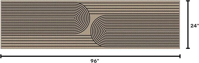 Faux Jute Hallway Runner Rug, 2' x 8' Kitchen Runner, Black Farmhouse Ultra-Thin Washable Non-Slip Carpet Runner for Laundry, Bedroom, Backyard, Outdoor, Home Decor