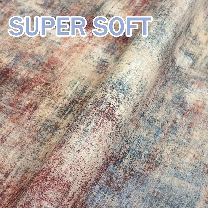 IOHOUZE Abstract Runner Rug 3x16 Ft Washable Runners for Hallways, Non Slip Kitchen Runner Printed Faux Wool Entryway Runner Indoor, Modern Abstract Floor Carpet for Hall Stair, Red/Multi