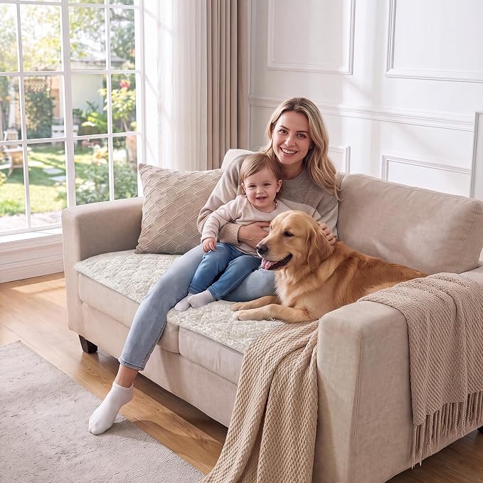 H.VERSAILTEX Chenille Couch Cover for Dogs Washable Soft Loveseat Covers Sectional Sofa Cover Heather Blending Non-Slip Thick Couch Protector Dog Pet Bed Covers(Heathered Ivory, 28" x 59")