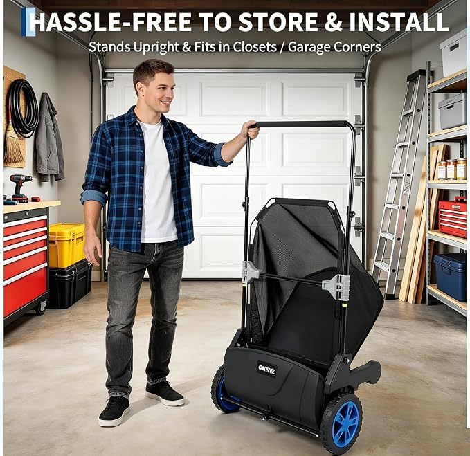 21-Inch Push Lawn Sweeper, Manual Leaf Sweeper with 3.5 Cu. ft. Mesh Bag, 2 Spinning Brushes & 10" Rubber Wheels, Walk-Behind Grass Collector for Lawn Yard Debris