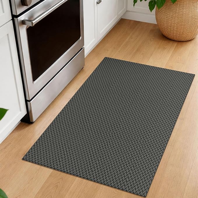 IOHOUZE Small Area Rug 2x3 Washable Woven Rugs for Entryway Non Slip Rubber Backed Front Door Rugs Indoor Doormat Throw Rug Floor Carpet for Entrance Kitchen, Grey/Black