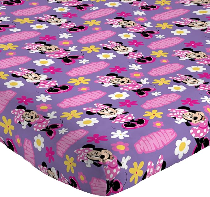 Jay Franco Kids Sheet Set with Fitted, Flat Sheets & Pillow Cover - Ultra-Soft Bedding with Pillowcase for Room Decor, Purple - Minnie Mouse, 4 Piece Queen
