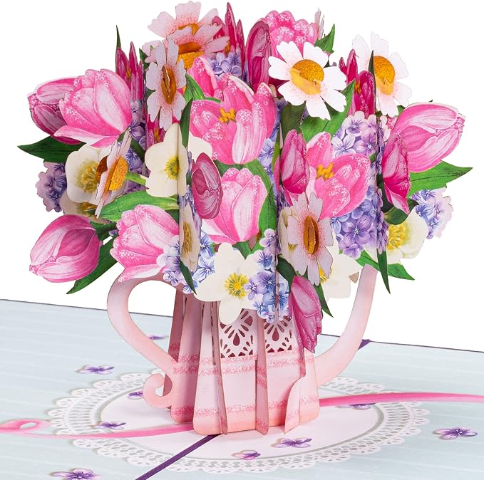 Paper Love Pop Up Cards 2 Pack - Includes 1 Flower Truck and 1 Flower Watering Can, For All Occasions, Mother Day, Birthday, Just Because- Includes Envelope and Note Tag