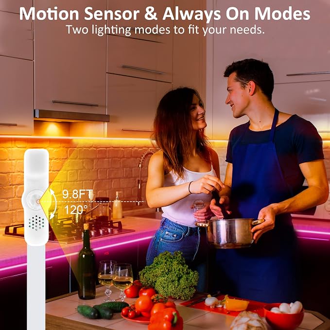maylit 8 PCS Motion Sensor RGB Under Cabinet Lights Kit | App and Remote Control Led Strip Lights, Music Sync Color Changing Led Lights