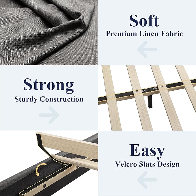 Allewie King Size Upholstered Bed Frame Adjustable Headboard, Dark Grey | Platform Bed with Heavy Duty Mattress Foundation, Noise-Free, Easy Assembly, Wood Slat Support, No Box Spring Needed