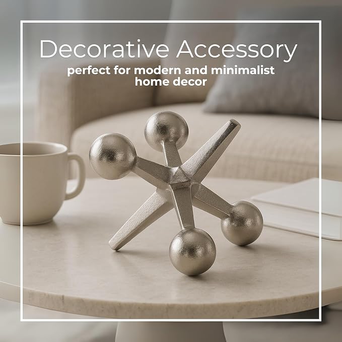 Modern Decorative Sculpture Figurine - Home Accent for Living Room Decor or Bathroom Decor - Elegant Statement Ornament for Shelf or Coffee Table Styling in Office or Any Room - 5" Silver & Metallic