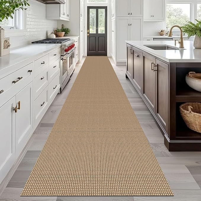 IOHOUZE Washable Exrea Long Hallway Runner Rug 3x20 Non Slip Rubber Backed Kitchen Runner Entryway Runner Indoor, Woven Rugs Floor Carpet for Kitchen Hall Entryway Stair, Orange/Tan/Brown