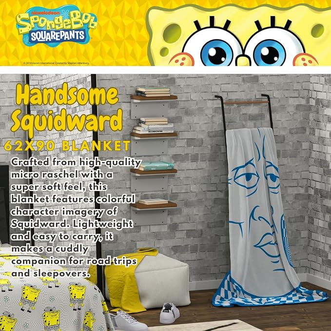 Spongebob Squarepants Handsome Squidward Bedding Super Soft Micro Raschel Throw Blanket, 62 in x 90 in, (Officially Licensed Product) by Franco Collectibles
