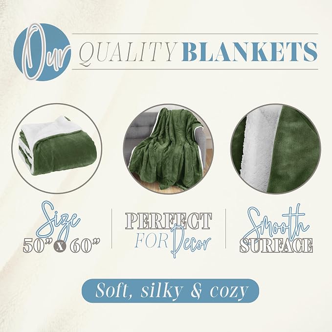 Elegant Comfort Reversible, Solid Sherpa Throw Blanket, All-Season Blanket- Super Soft, Cozy and Plush- Decorative Throw, Perfect for Lounging, 50 x 60 inches, Sherpa Throw Sage