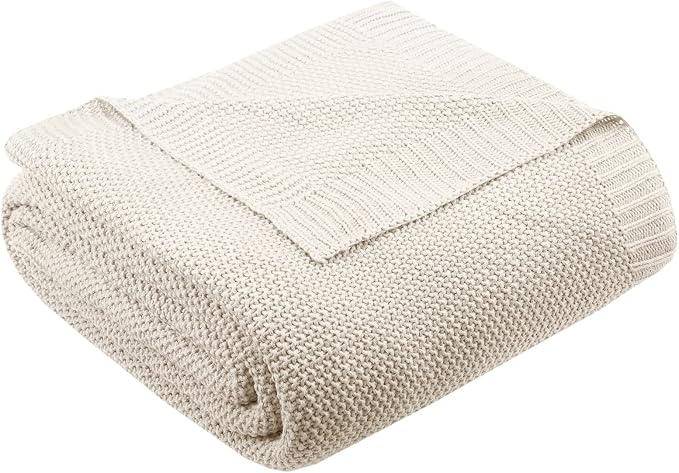 INK+IVY Bree Knit All Season Blanket Lightweight for Summer, King, Ivory | Ultra Soft, Acrylic, Breathable Fabric for Bed or Couch, OEKO-TEX Certified