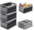CleverMade Collapsible Storage Bins, 32L 3 Pack, Durable Plastic, Stone | Reinforced plastic handles groceries, tools, and sports gear. Interlocking bins stack open and nest compactly when folded.