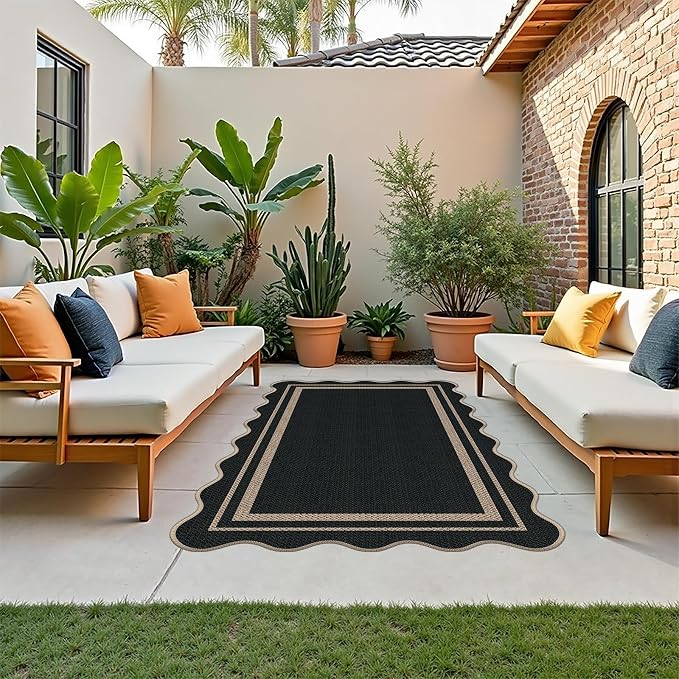 Easy Jute 3x5 Black Rectangle Area Rug,Washable Entryway Rug, Modern Door Carpet,Neutral Non-Slip Outdoor Indoor Farmhouse Rug for Living Room Kitchen Patio Bedroom