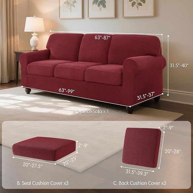 SUBRTEX 7 Pieces Stretch Sofa Slipcover Sets Couch Cover Sets Backrest Cushion Covers Furniture Protector Collection Set for Oversize Sofa Loveseat Chair Slip Covers(Large, Wine)