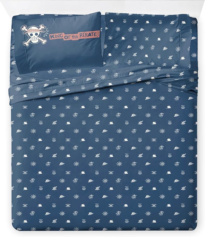 One Piece Luffy Queen Comforter Set 7 Piece Soft Anime Bedding, Multi | Bed in a Bag, Comforter Sheets Shams Pillowcases, Official Product, Soft Microfiber, Machine Washable, Gift for Fans