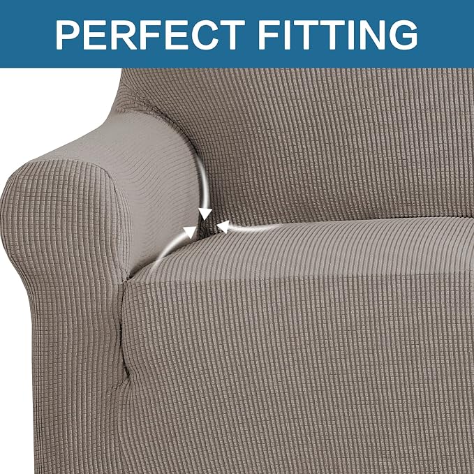 H.VERSAILTEX Stretch Oversized Couch Cover 1 Piece Sofa Slipcovers for Living Room Feature Thick Checked Jacquard Fabric with Elastic Bottom, Sofa X-Large - Taupe