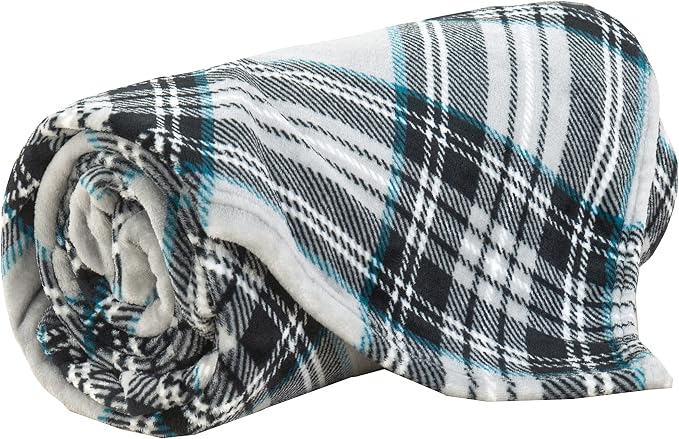 Elegant Comfort Luxury Velvety Feel Blanket, All-Season Lightweight Blanket, Ultra Plush, Soft, Cozy-Fuzzy Flannel Fleece for Couch, Sofa, Bed, Travel, Plaid Design, Full/Queen, Silver Gray