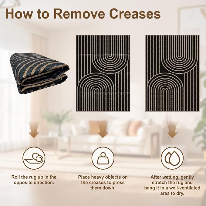 Faux Jute Rugs for Entryway, 3' x 5' Indoor Outdoor Rug, Black Farmhouse Washable Ultra-Thin Non-Slip Area Rug for Foyer, Backdoor, Living Room, Kitchen, Bedroom, Balcony