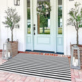 Bottalive Black and White Outdoor Rug 3' x 5' Striped Front Porch Rug Hand-Woven Cotton Rug Machine Washable Floor Mat Indoor/Outdoor Area Rug for Layered Door Mats/Farmhouse/Living Room (3' x 5')