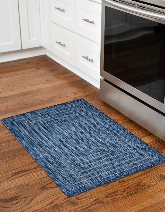 Adiva Rugs Outdoor Indoor Area Rug, Weather Resistant, Easy to Clean, Stain Resistant Floor Mat for Dining Room, Backyard, Deck, Patio (Azure Denim Blue, 2' x 3')