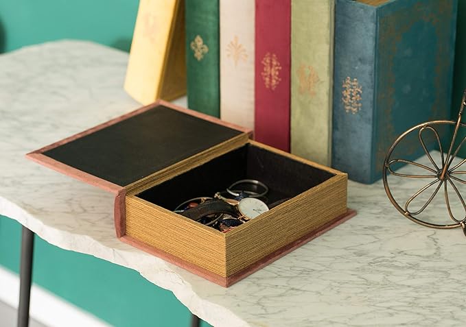 Decorative Vintage Book Shaped Trinket Storage Box - Brown