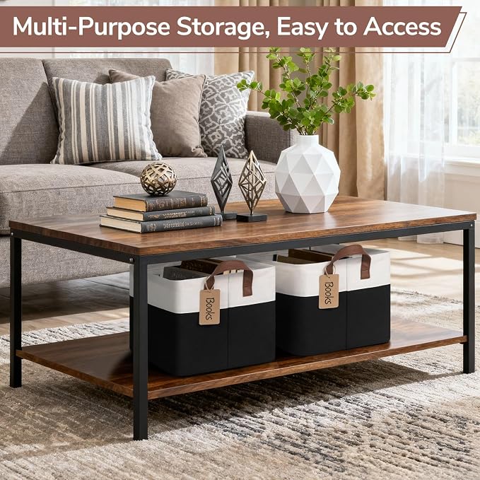 CHICVITA 4 Pack Large Fabric Storage Baskets with Handles, Black & White | 16.8 × 11 × 9.8 in, Collapsible Design, Metal Frame, Closet & Shelf Organization, Toys, Blankets, Clothes & Linens Storage