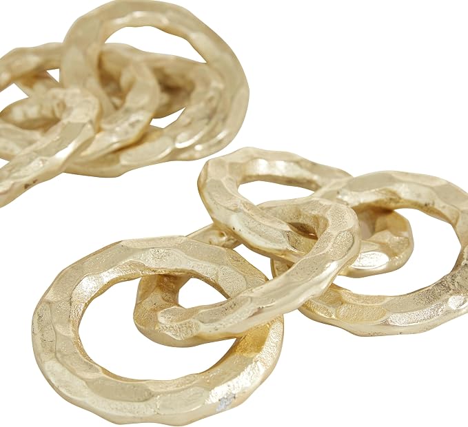 CosmoLiving by Cosmopolitan Aluminum Metal Chain Decorative Sculpture Home Decor Statues, Set of 2 Accent Figurines 12", 10"W, Gold