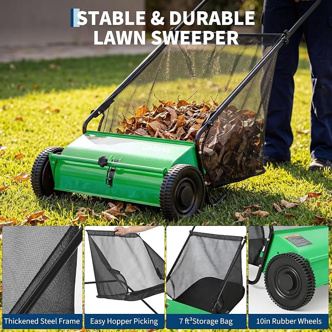 Push Lawn Sweeper, 26-Inch Width, 7 Cu. ft. Hopper Capacity, 4 Spinning Brushes