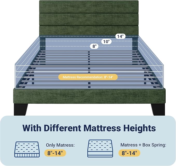 Allewie Queen Size Platform Bed Frame with Fabric Upholstered Headboard and Wooden Slats Support, Fully Upholstered Mattress Foundation/No Box Spring Needed/Easy Assembly, Green