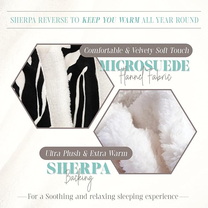 Elegant Comfort Throw Blanket, Reversible Sherpa Flannel, Ultra-Soft, Fuzzy, Cozy and Plush- All Season Lightweight Decorative Throw, 50 x 60 inches, Animal Print Design Sherpa Throw, Zebra
