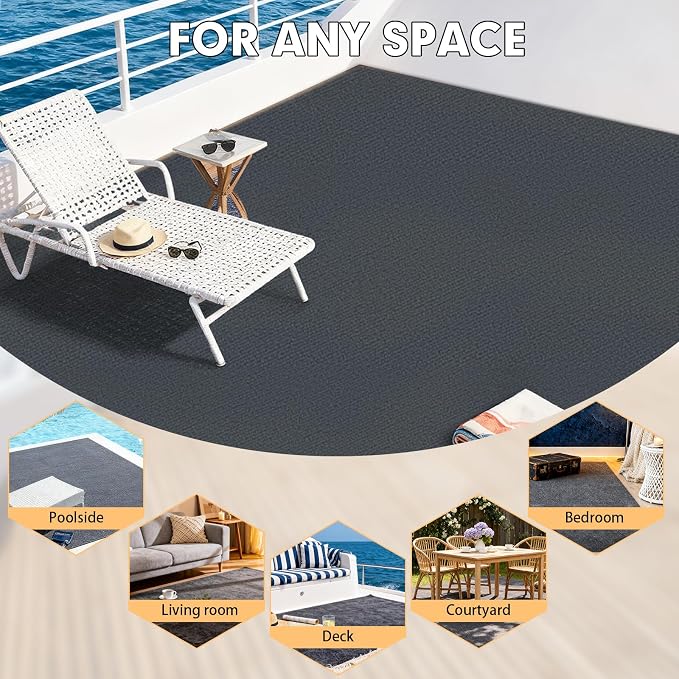 Grefinity Marine Carpet,5 FT x 15 FT Dark Gray Indoor Outdoor Carpet 0.2" Thick Boat Rug with Water-Proof TPE Backing for Home, Patio, Porch, Deck