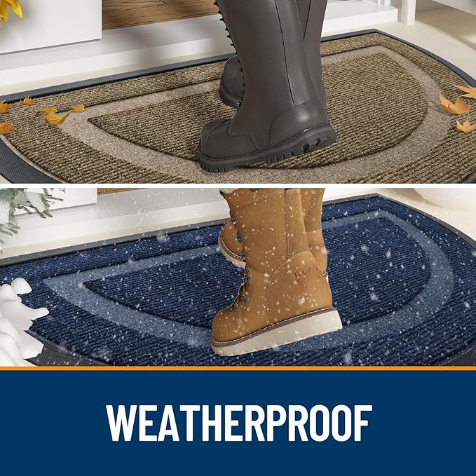 OLANLY Half Circle Door Mat Indoor Outdoor Entrance Welcome, Waterproof All-Season, All-Weather Doormat, Sturdy Natural Rubber, Low Profile, Easy Clean Patio Porch Entryway Mat, 59x23, Blue
