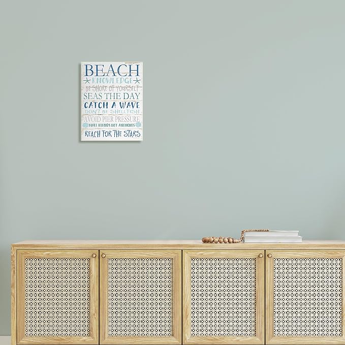 Beach Knowledge Planked Sign, 13 x 19 Inch Mounted Print on Wall Plaque