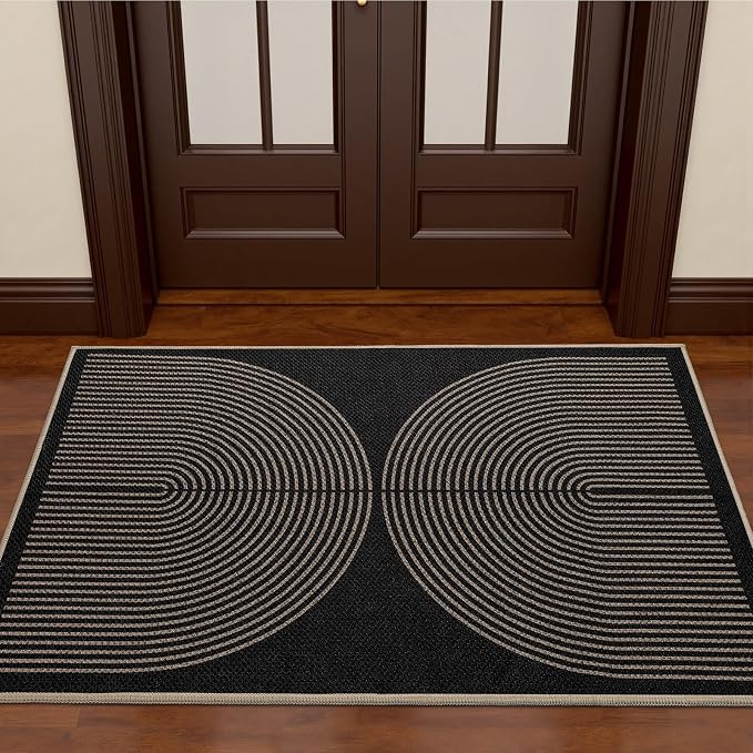 EDIMENS Easy Jute 2x3 Entryway Rug Door Mat Small Entry Rugs Indoor Outdoor | Non Slip Washable Rainbow Area Rug Farmhouse Low Pile Black Indoor Outdoor Doormat for Entrance Porch Doorway