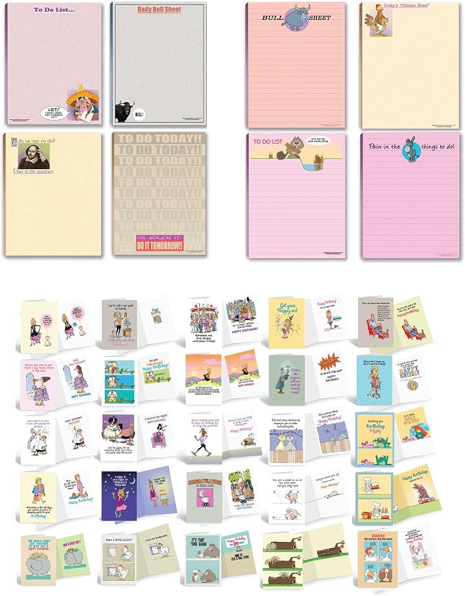 Stonehouse Collection Funny Assorted Birthday Cards & Assorted Notepads - USA Made- 25 Birthday Cards & 8 Notepads