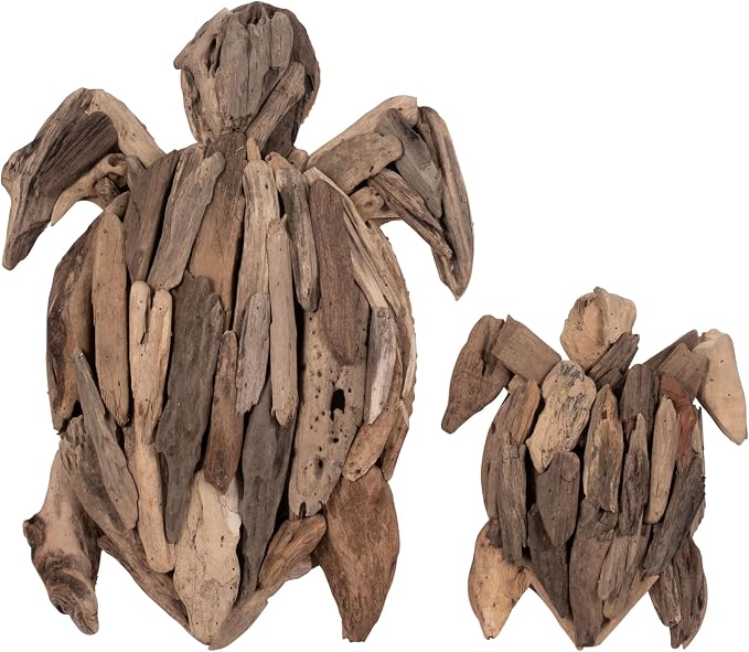 Wooden Driftwood Turtle Sculpture – Relaxed Coastal Room Decor Accent, Living Room or Patio Wall Display, Organic Texture and Artful Home Decor Silhouette – 16"x 22"x 3", Brown