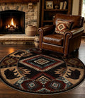 YIHOUSE Southwestern Round Rug 4ft, Low Pile Soft Circle Rug with Non-Slip Backing, Western Rustic Washable Rugs for Living Room, Bedroom