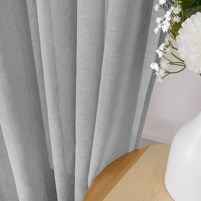 Tollpiz Short Sheer Tier Curtains Linen Textured Half Kitchen Curtain Sheers - Image 3