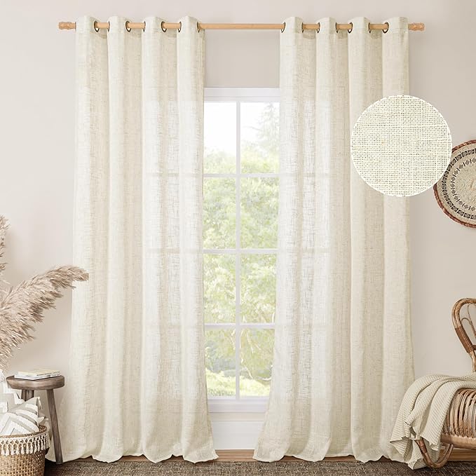 LAMIT Linen Sheer Curtains 96 inches Long 2 Panel Set, Light Filtering Neutral by LAMIT